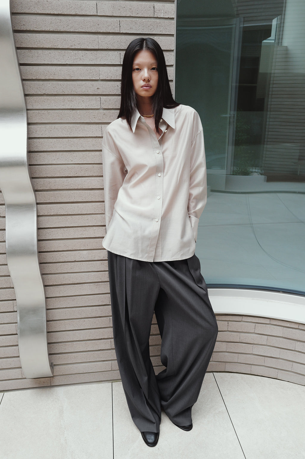 Belted Sheer Shirt Greige