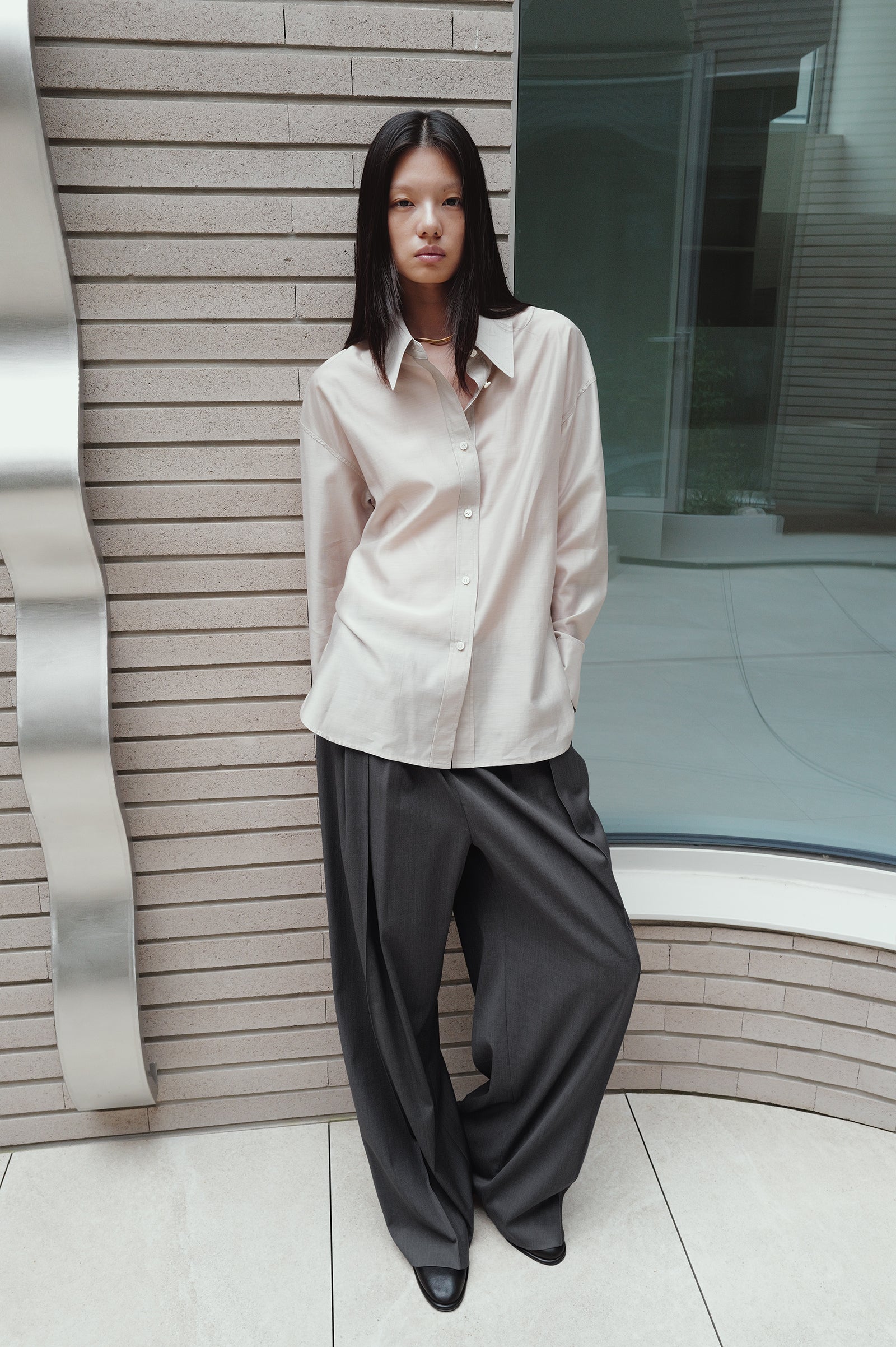 Belted Sheer Shirt Greige