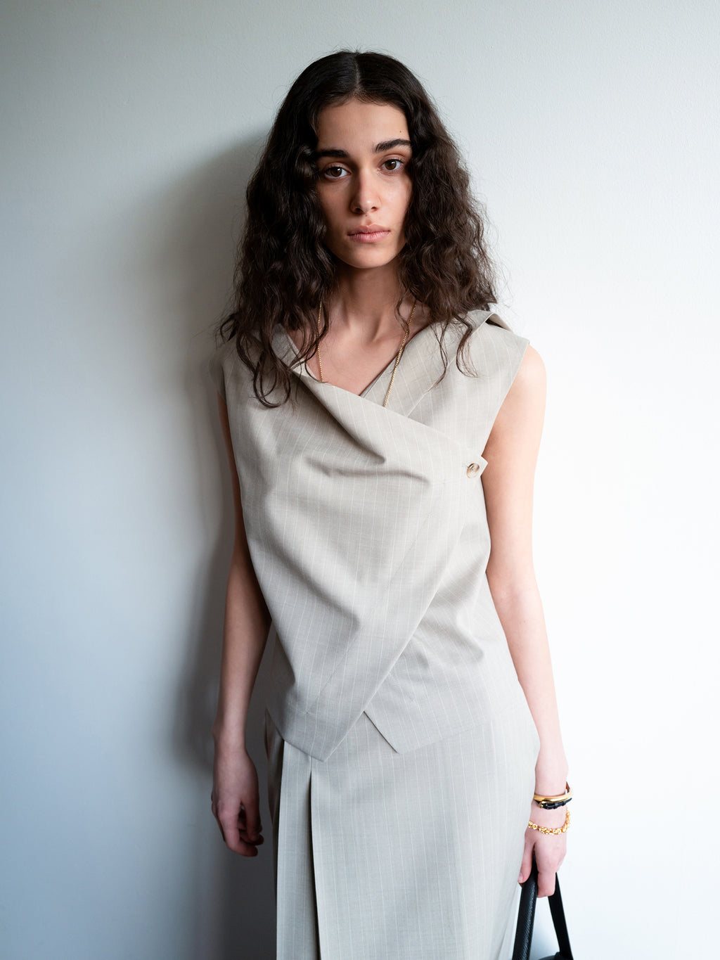 Tilted Cowl Vest Beige