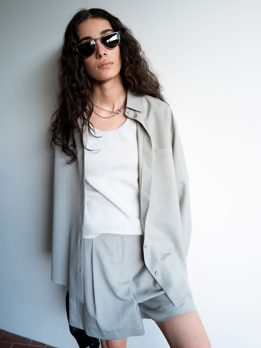 Clear Wool Shorts Gray