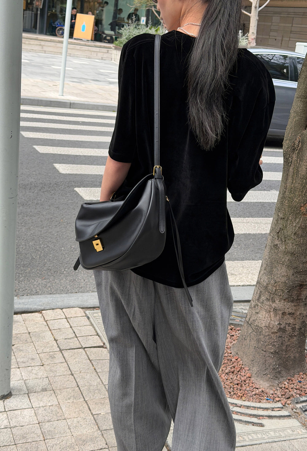 Velour U-neck T-shirt Black