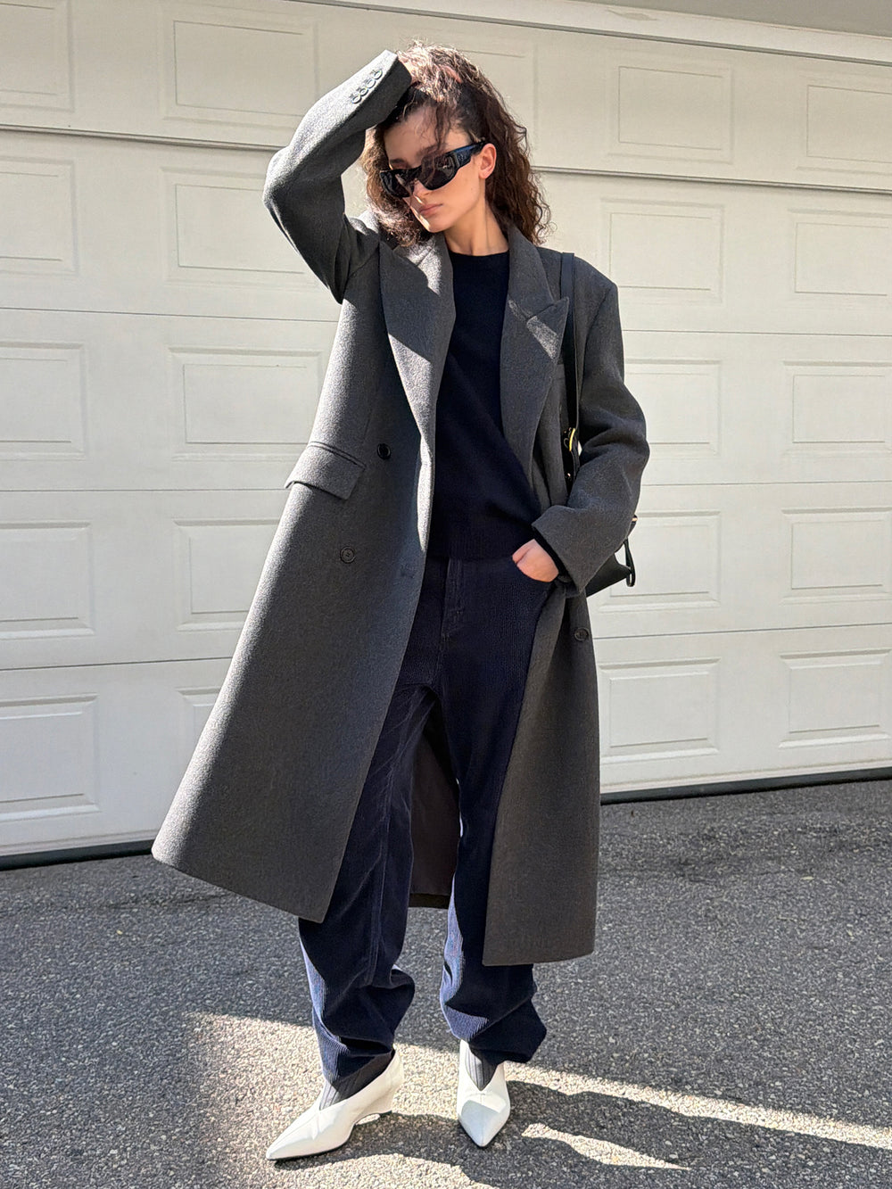 Double Tailored Long Coat Charcoal