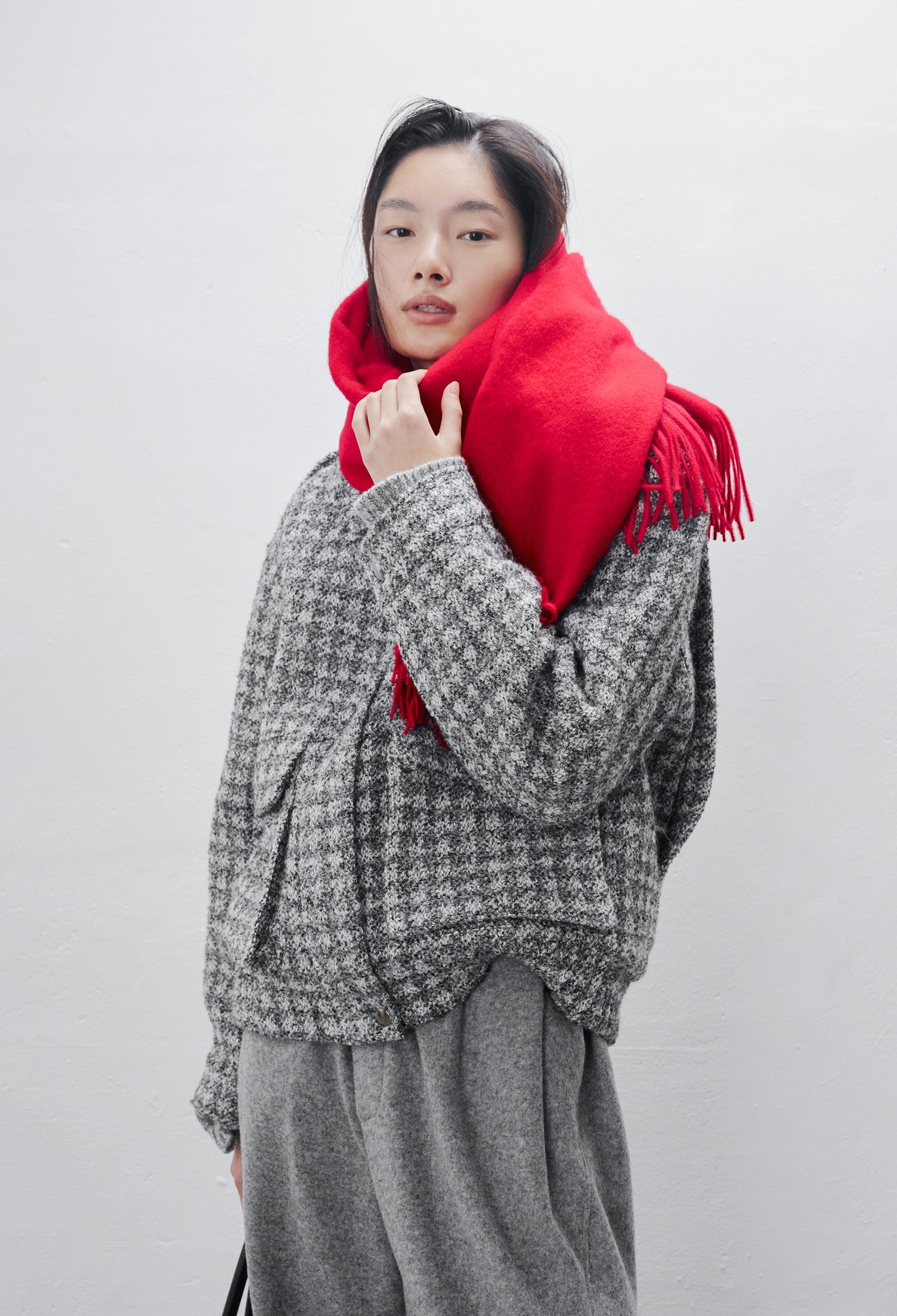 Lambswool Fringe Muffler Red