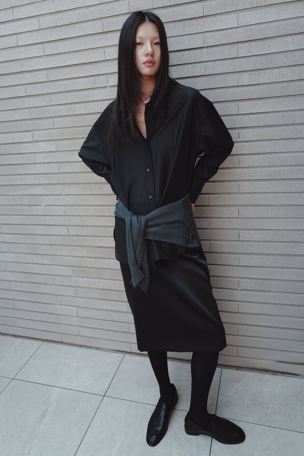 Belted Sheer Shirt Black