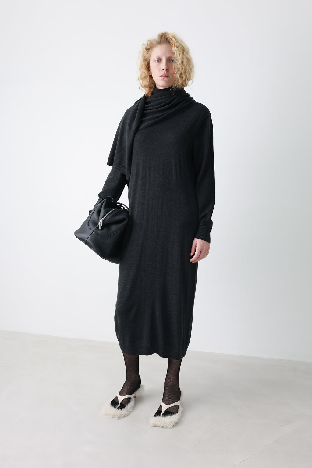 Wool blend knit dress charcoal