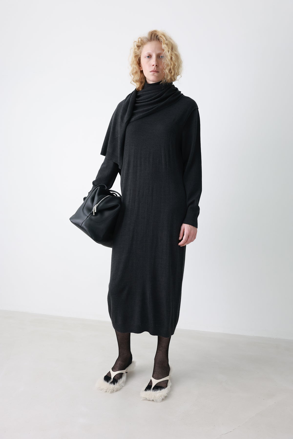 Wool blend knit dress charcoal