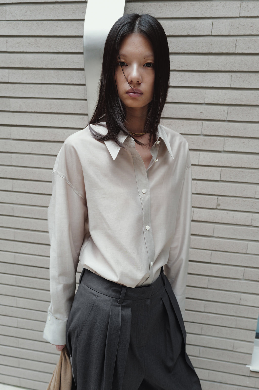 Belted Sheer Shirt Greige