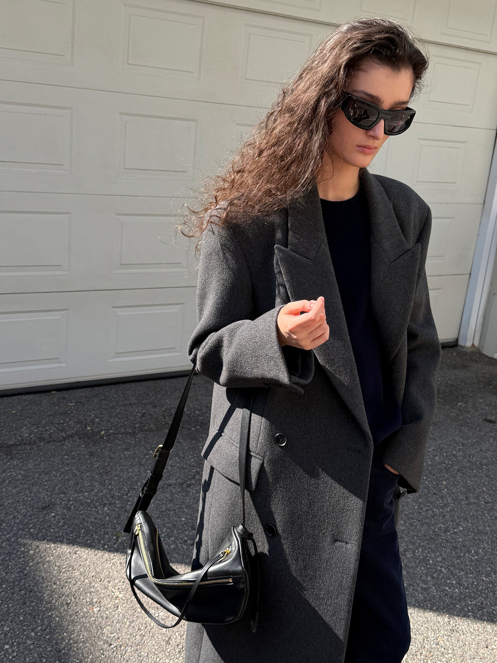 Double Tailored Long Coat Charcoal