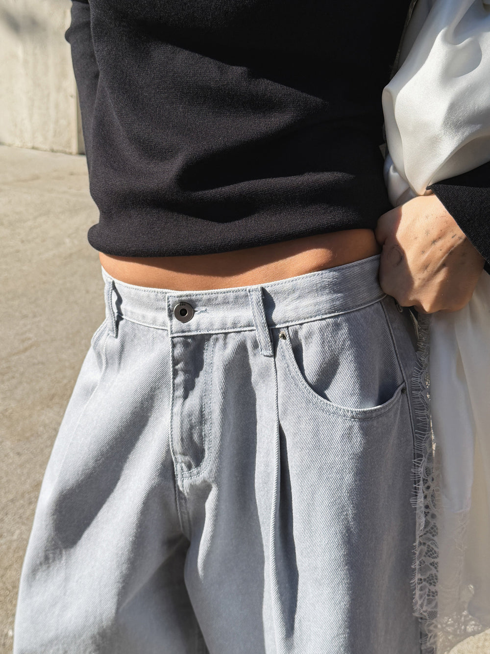 Faded denim shorts