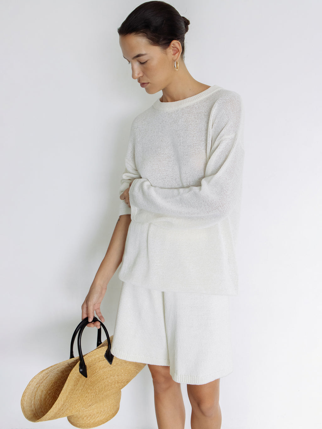 Sheer round pullover ivory