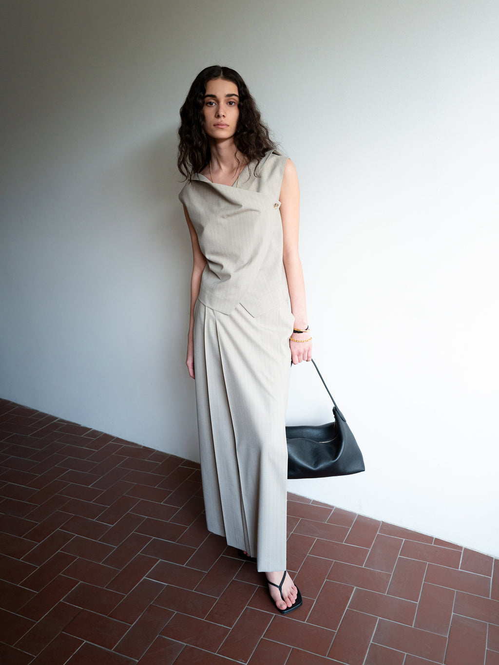 Tilted Cowl Vest Beige