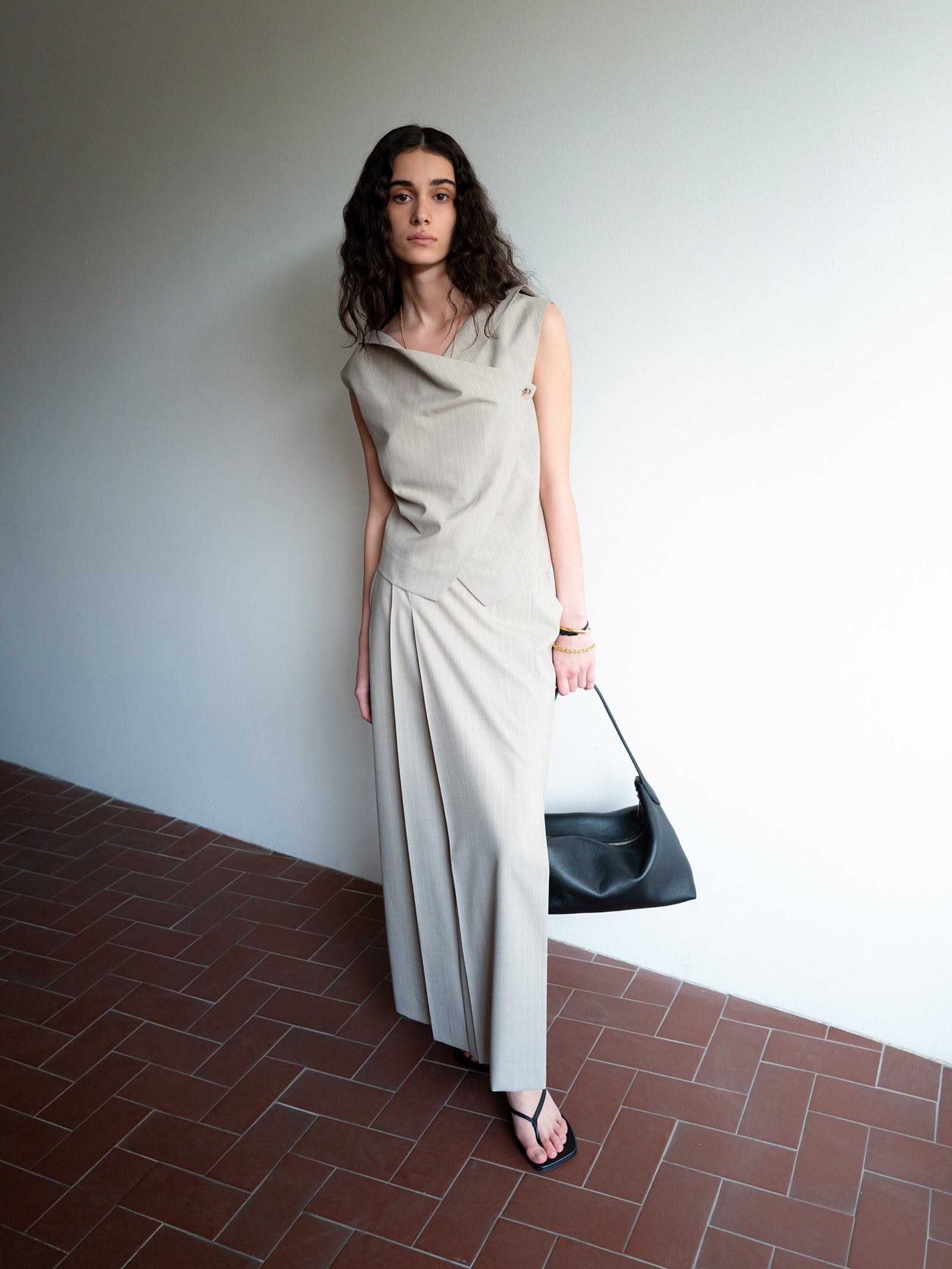Tilted Cowl Vest Beige