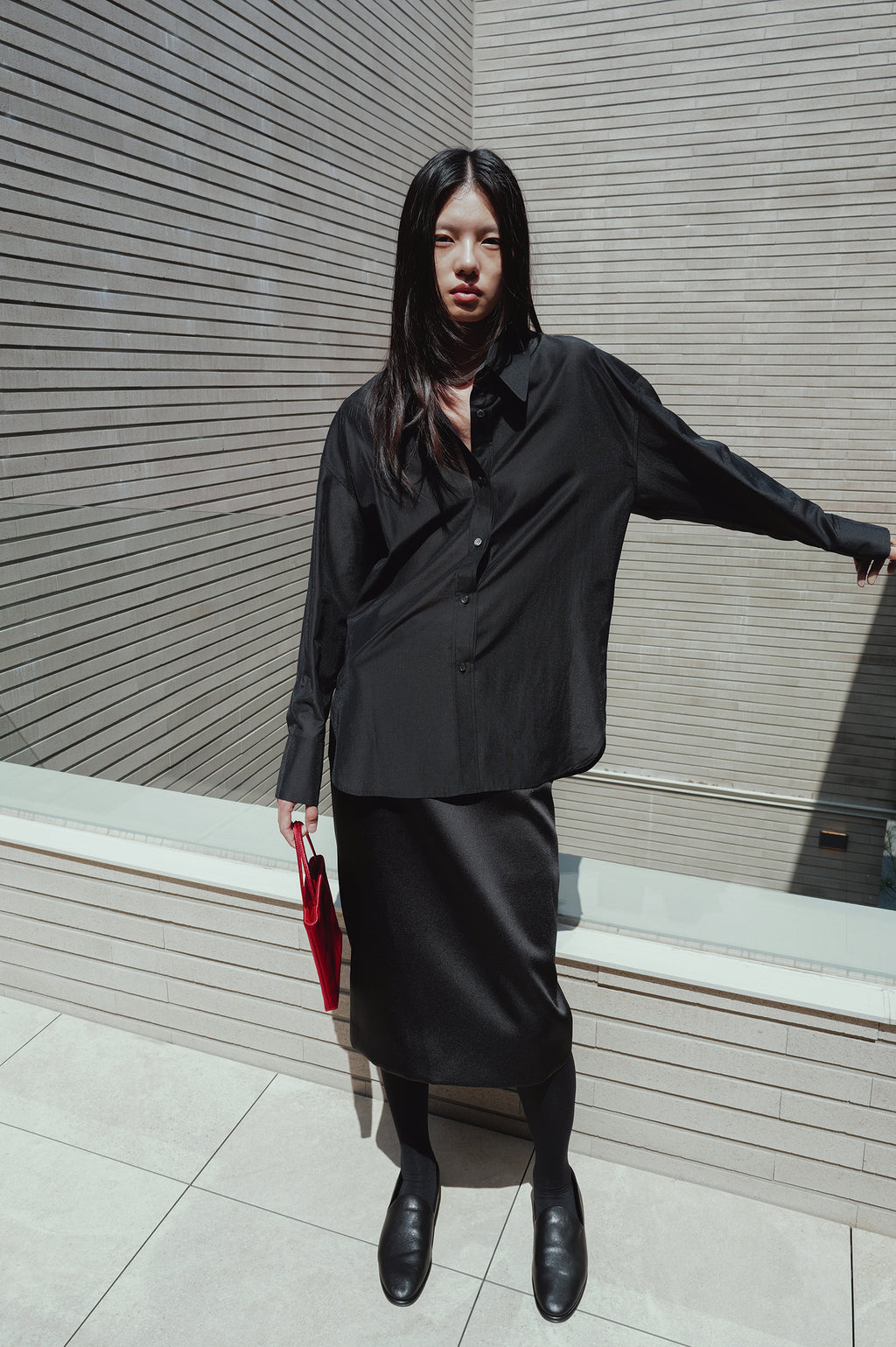 Satin Midi Skirt Black