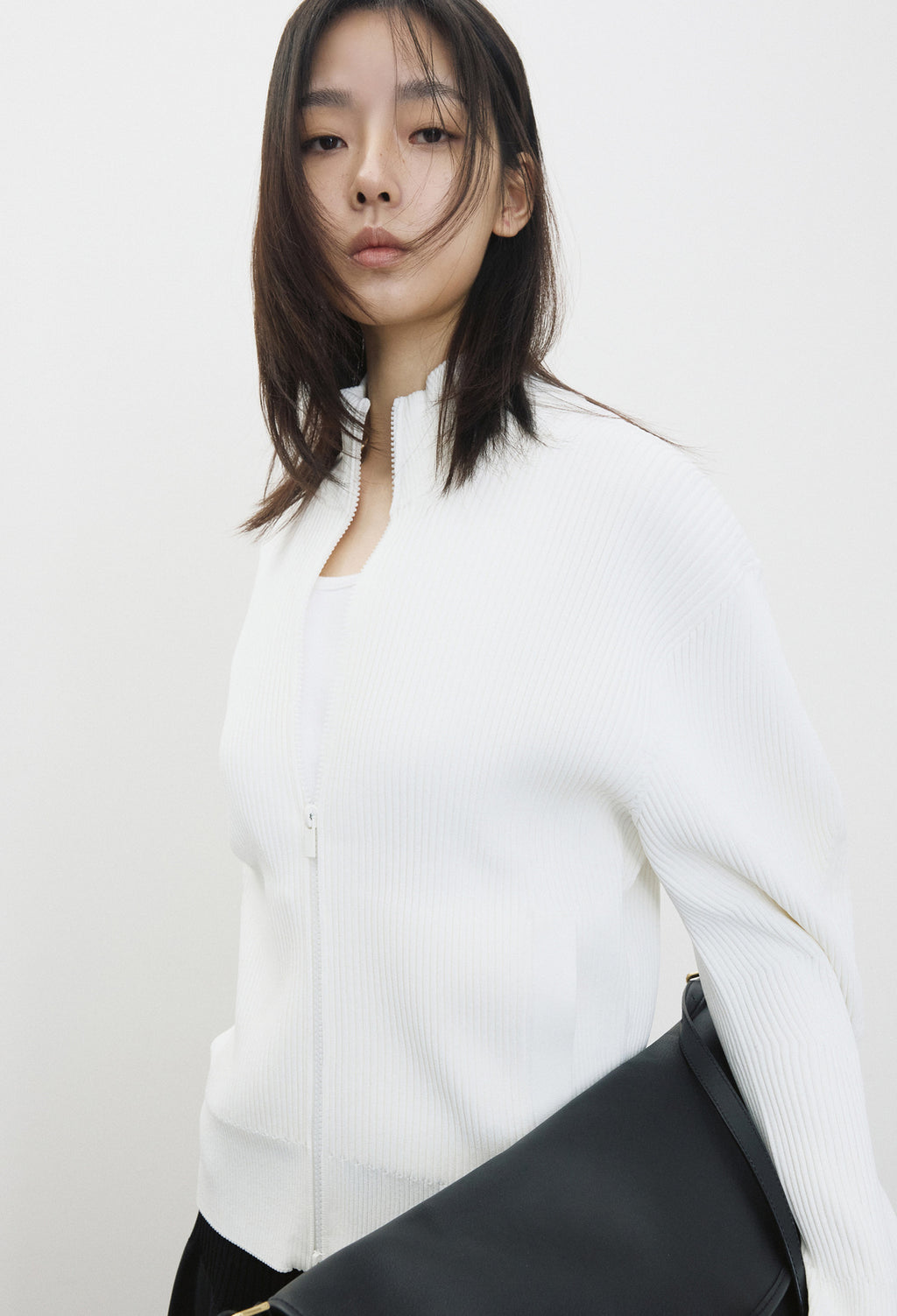 High-density Knit Zip-Up Ivory