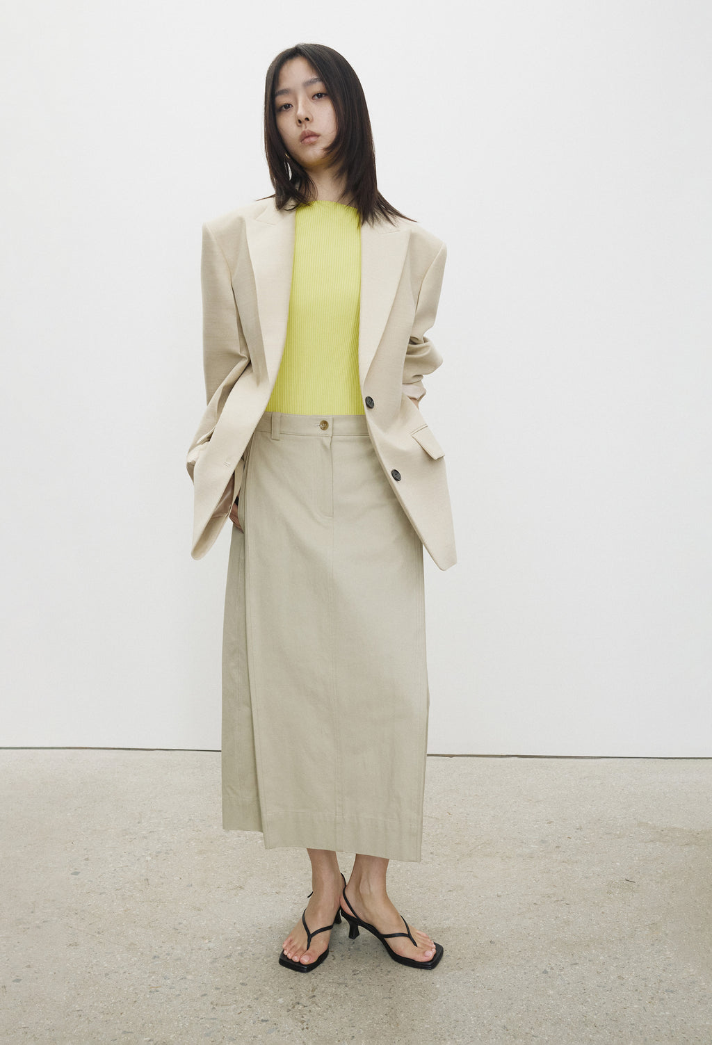 Cotton Tuck Skirt Beige