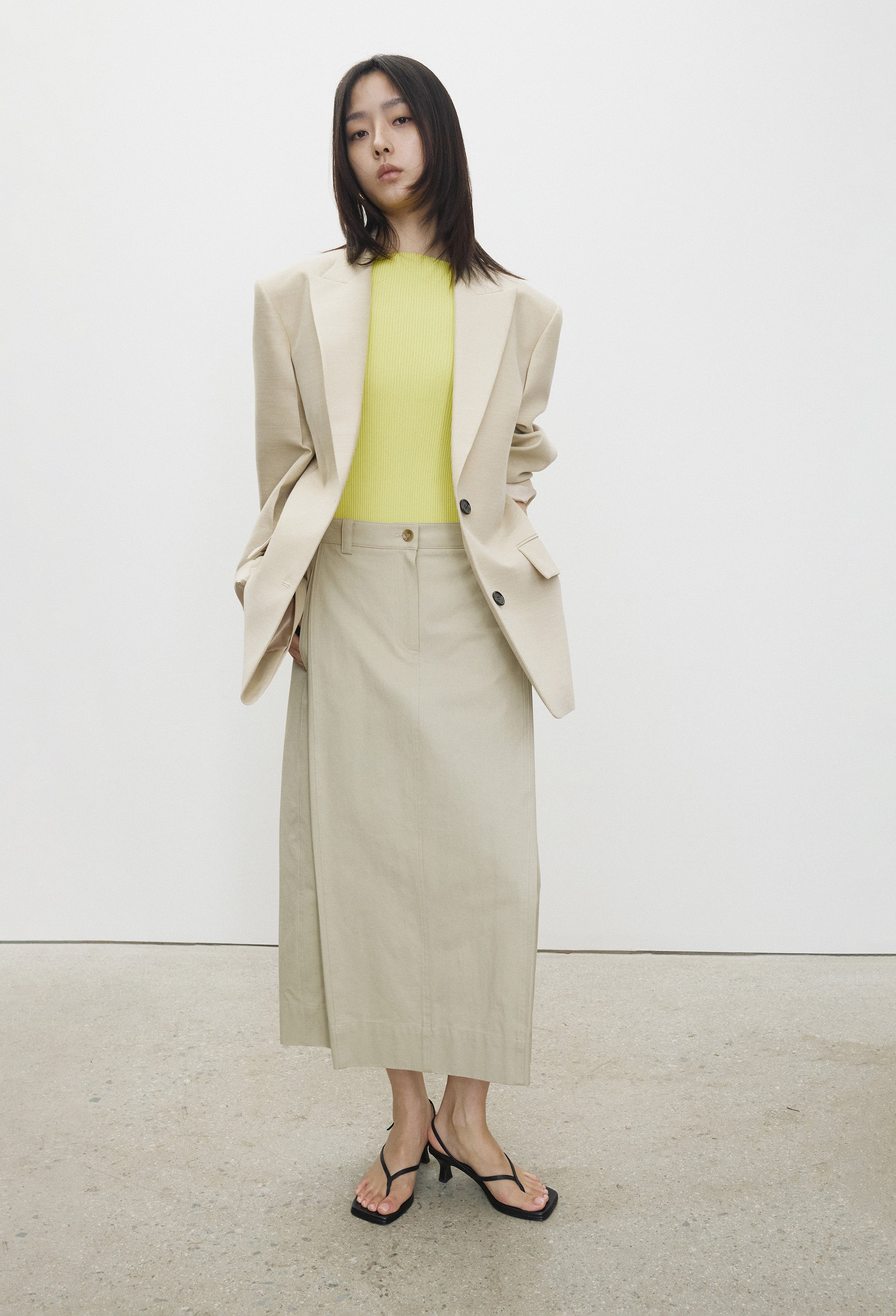 Cotton Tuck Skirt Beige
