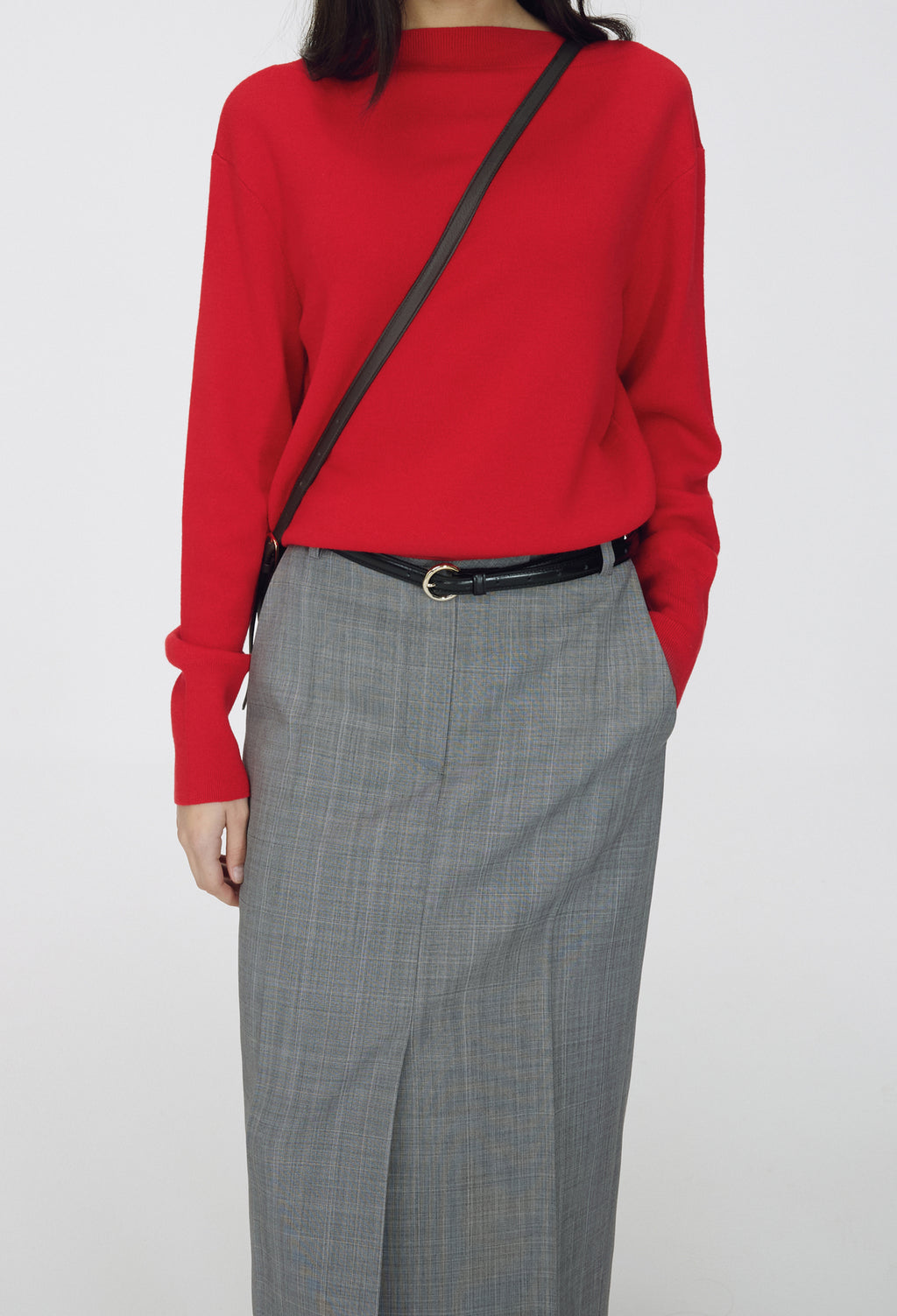 Spring Wool Boatneck Pullover Red