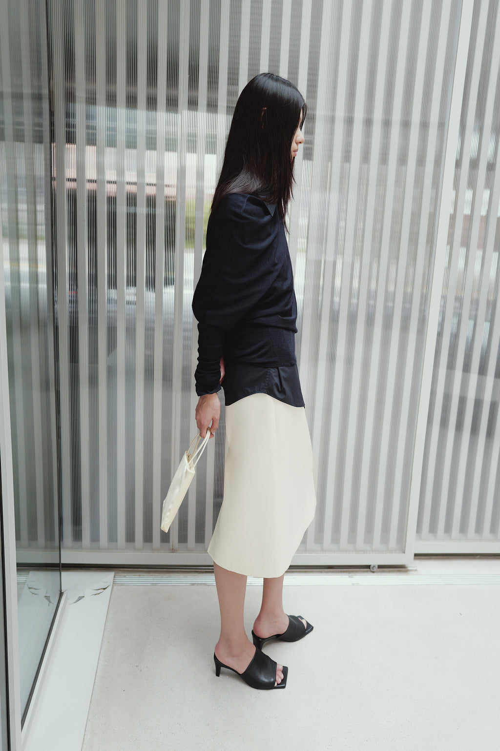 Satin Midi Skirt Cream