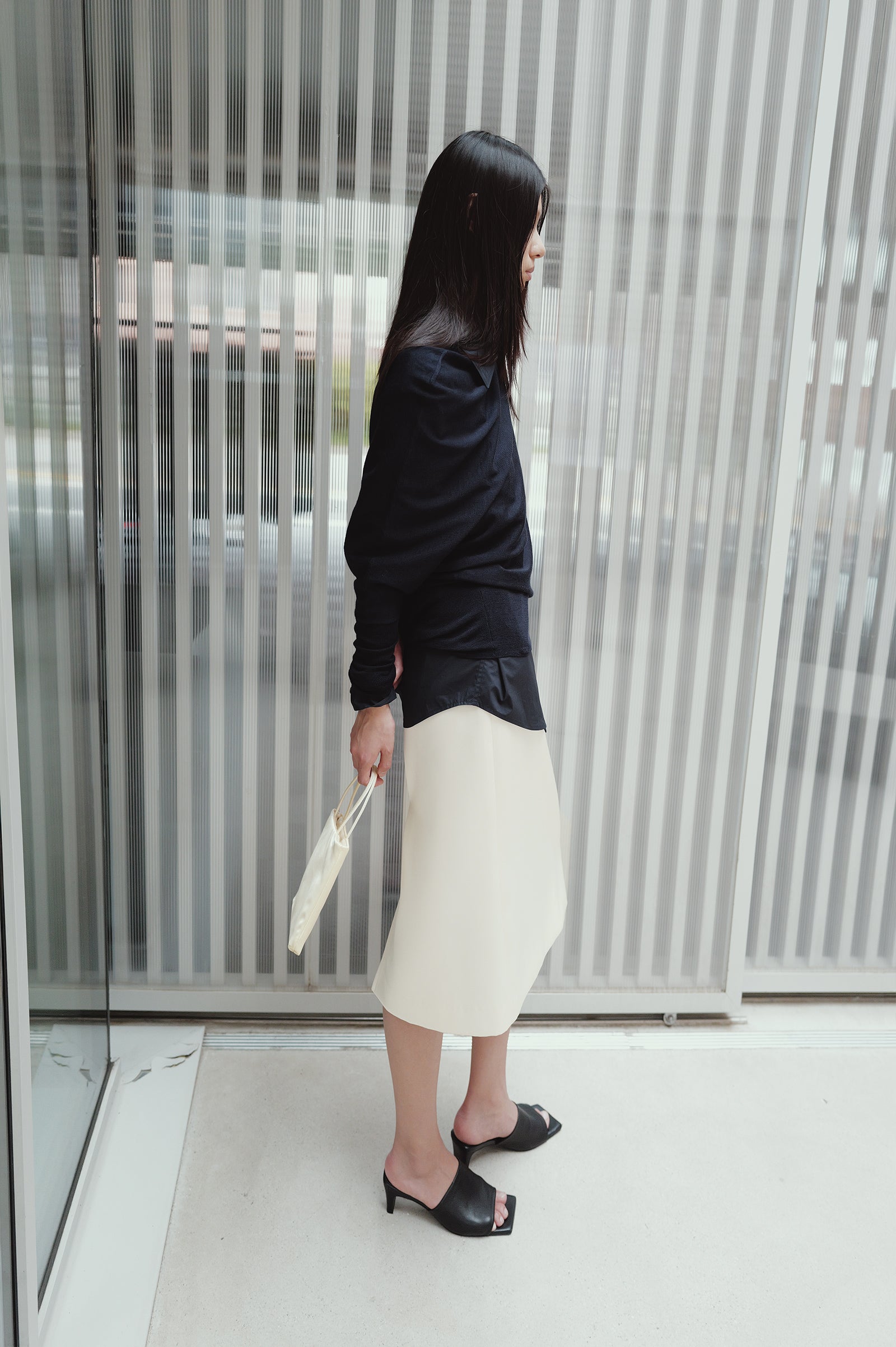 Satin Midi Skirt Cream