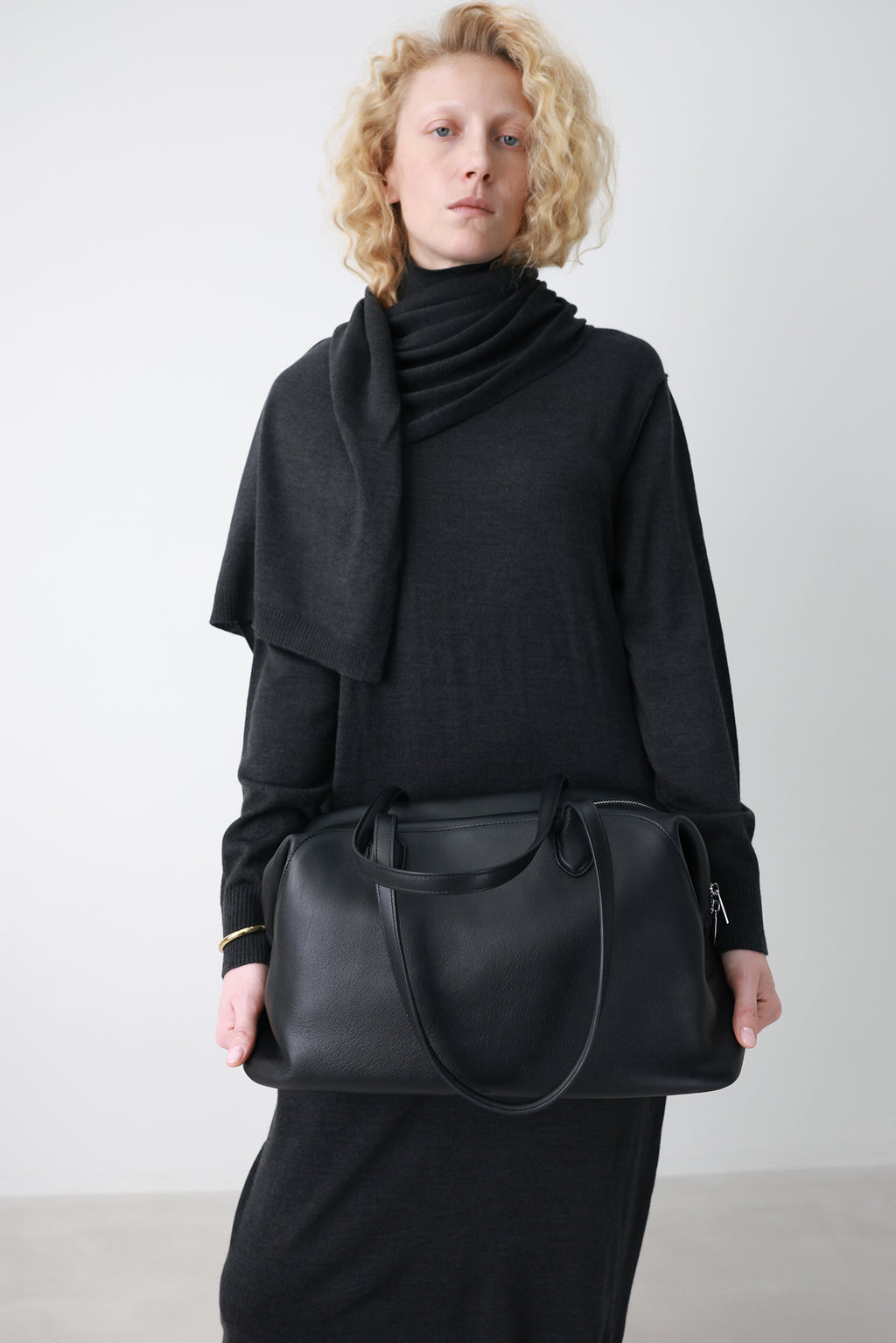 Wool blend knit dress charcoal