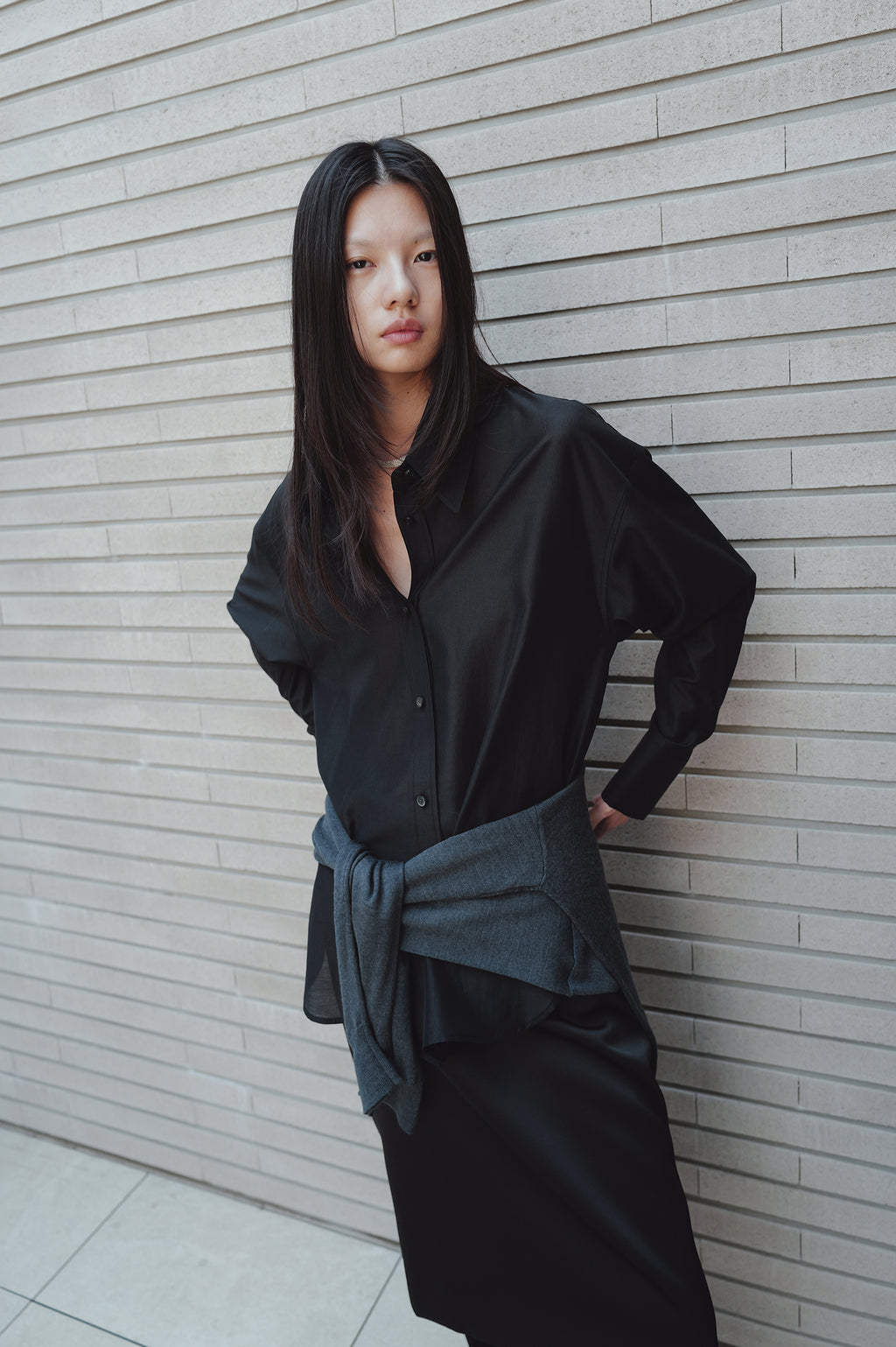 Belted Sheer Shirt Black