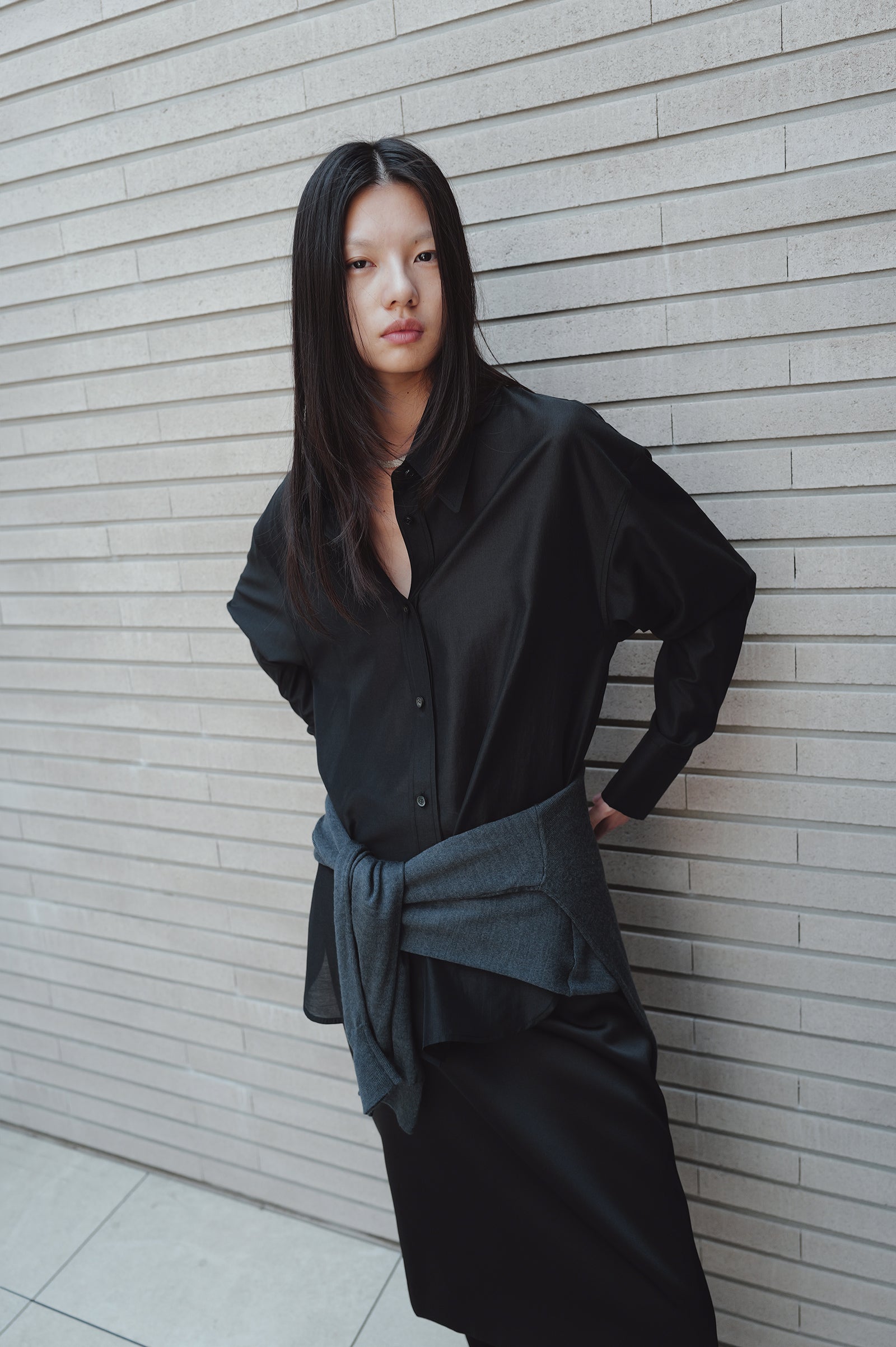Belted Sheer Shirt Black