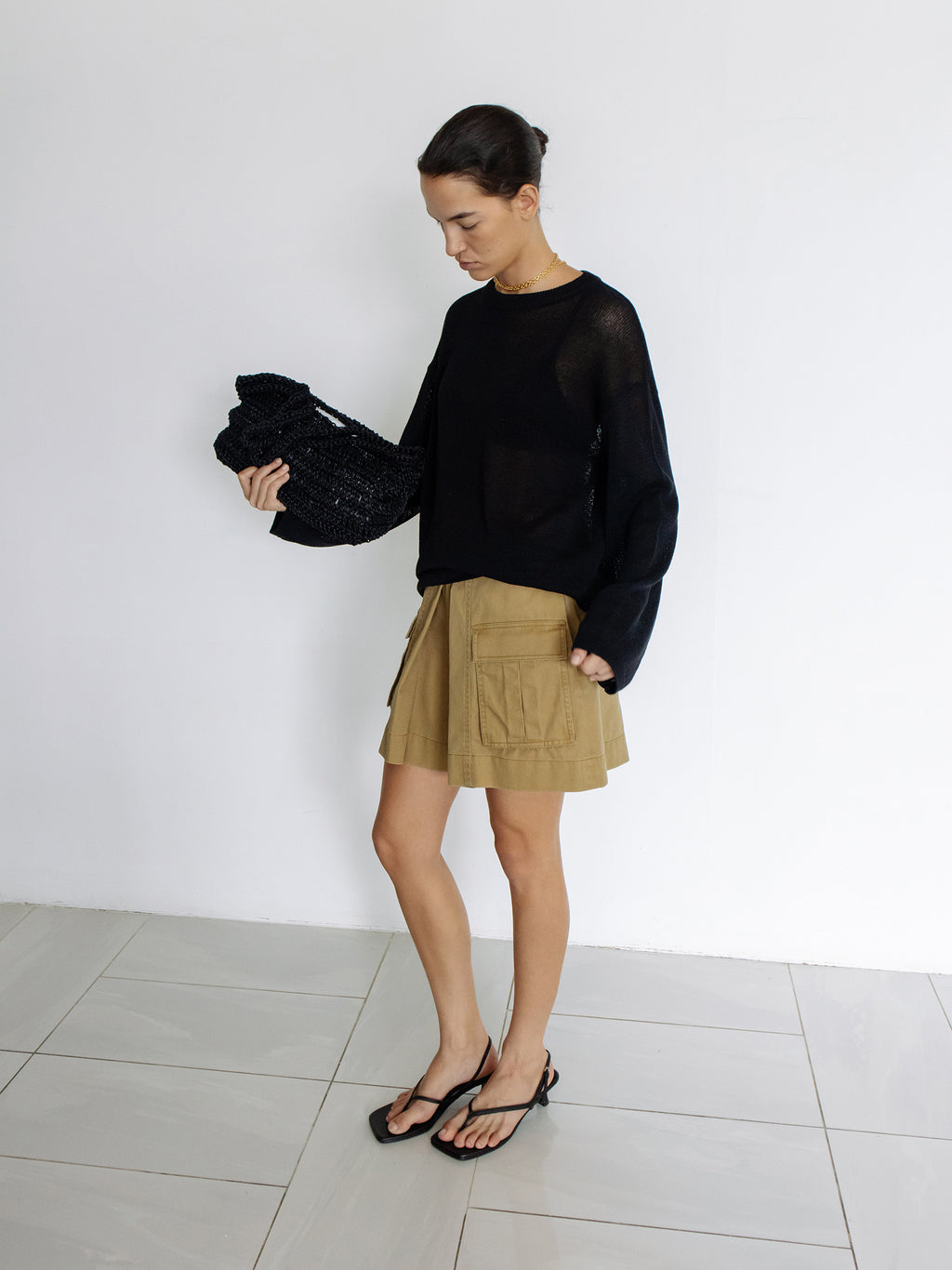 Sheer Round Pullover Black
