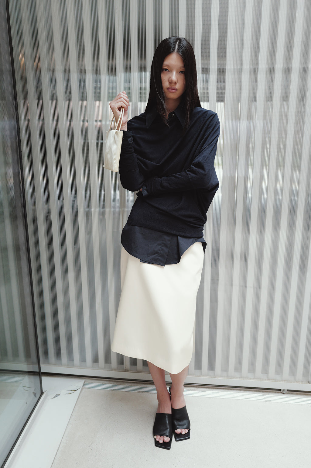 Satin Midi Skirt Cream