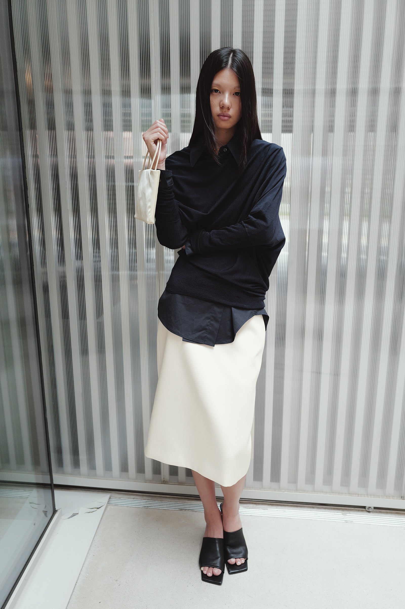 Satin Midi Skirt Cream