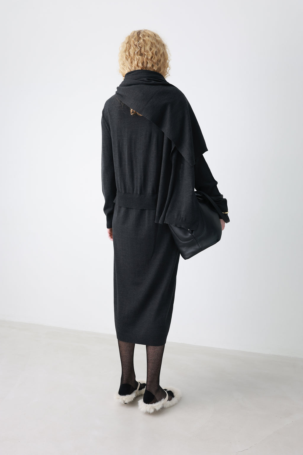Wool blend knit dress charcoal