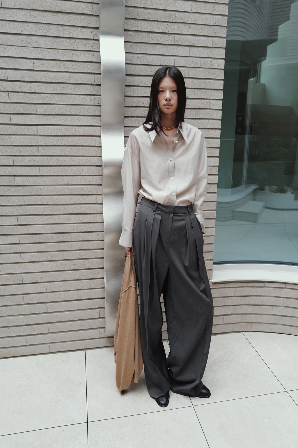 Belted Sheer Shirt Greige