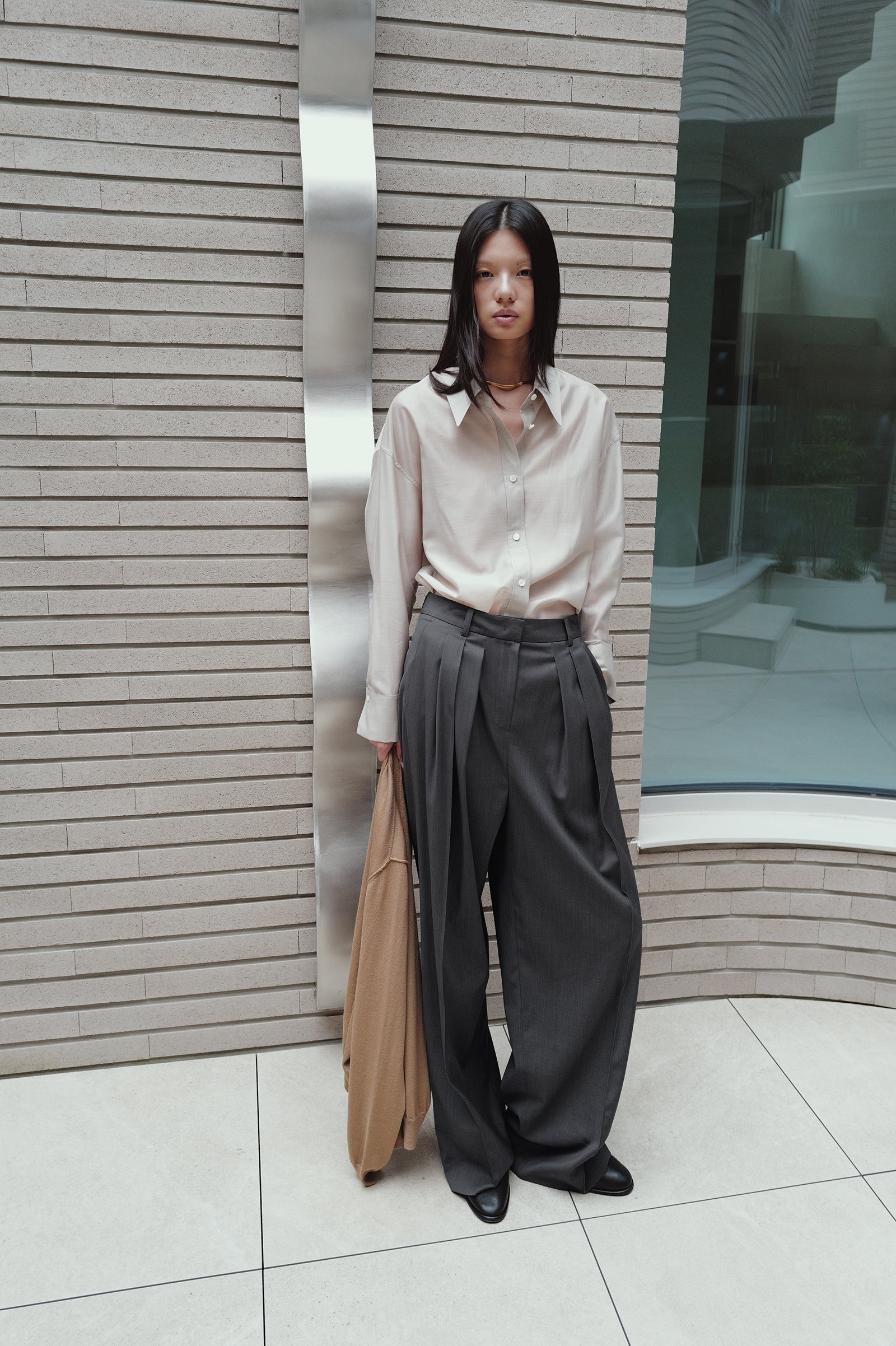 Belted Sheer Shirt Greige