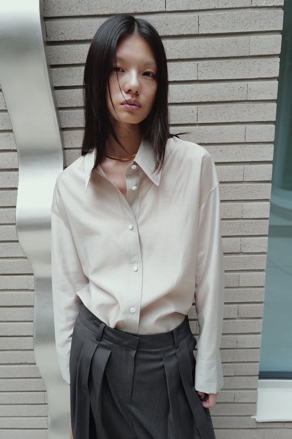 Belted Sheer Shirt Greige
