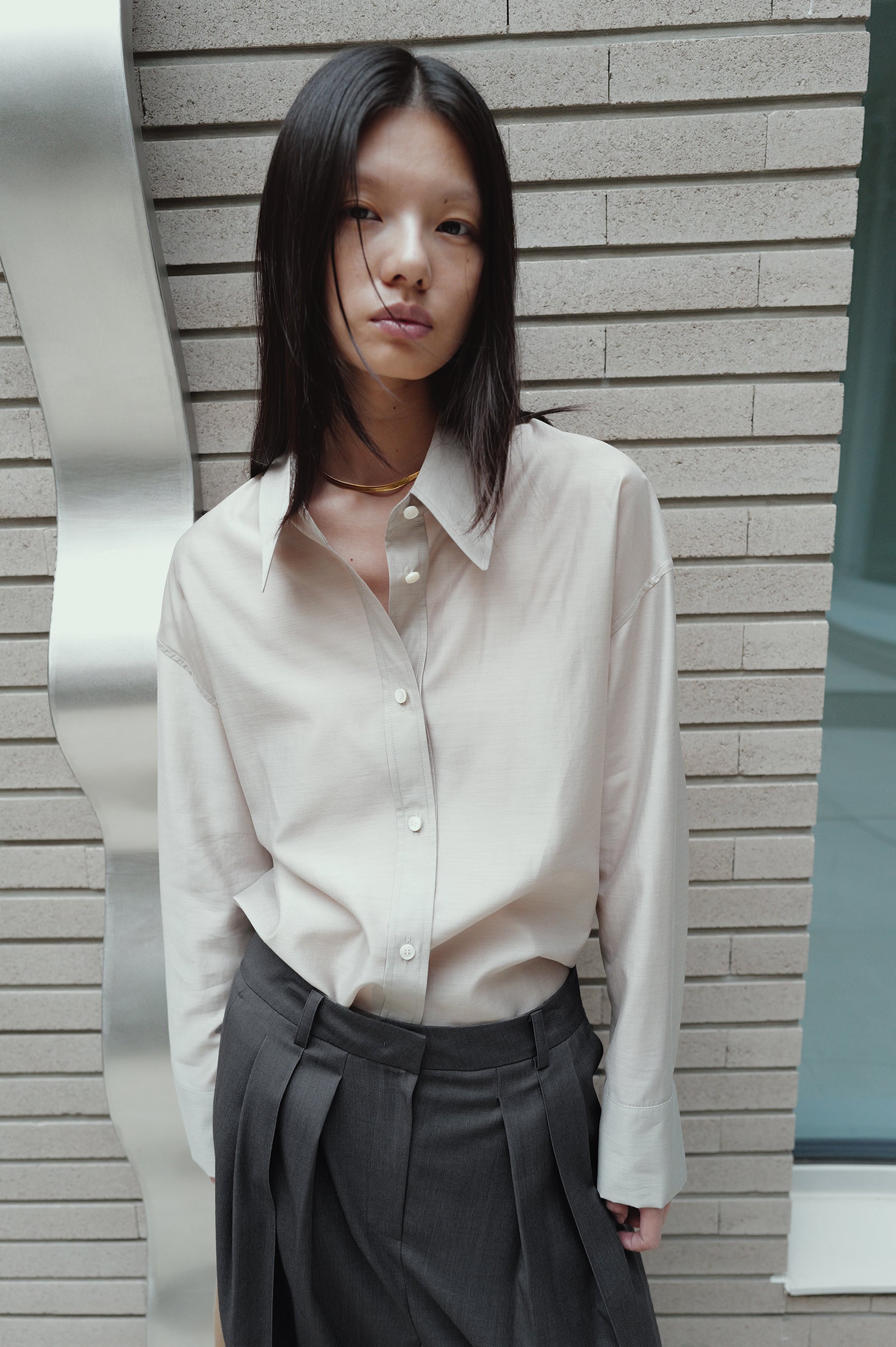 Belted Sheer Shirt Greige
