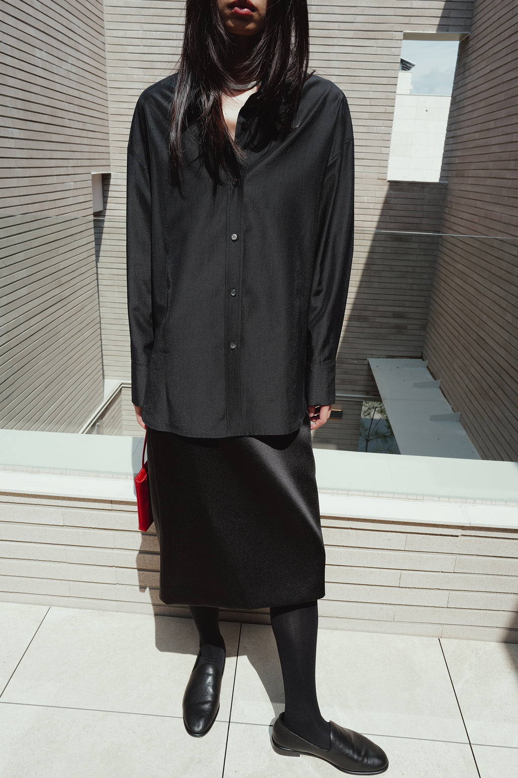 Satin Midi Skirt Black