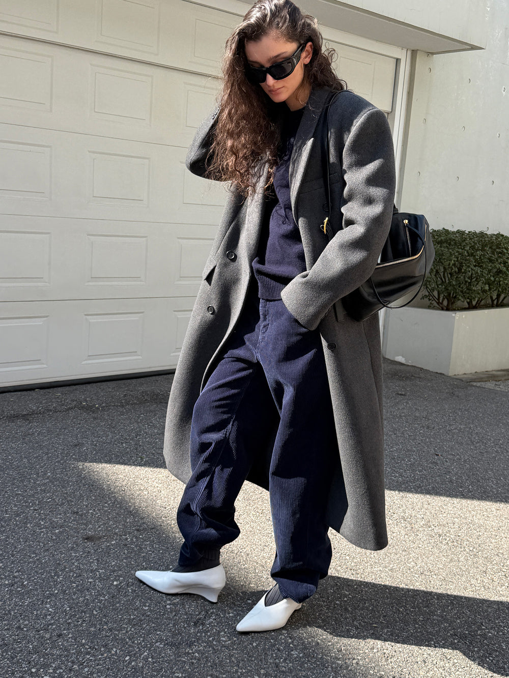 Double Tailored Long Coat Charcoal