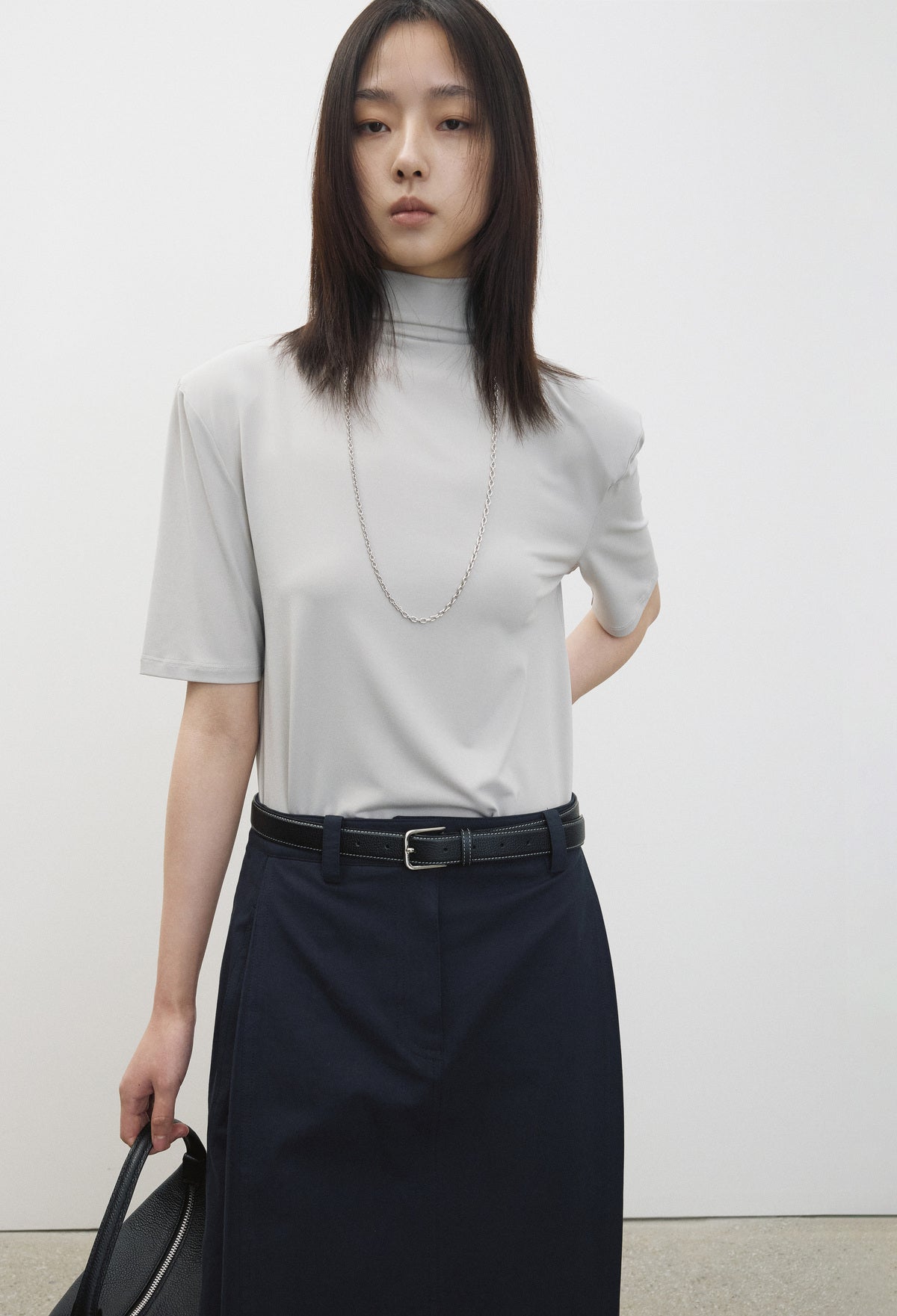 Cotton Tuck Skirt Navy