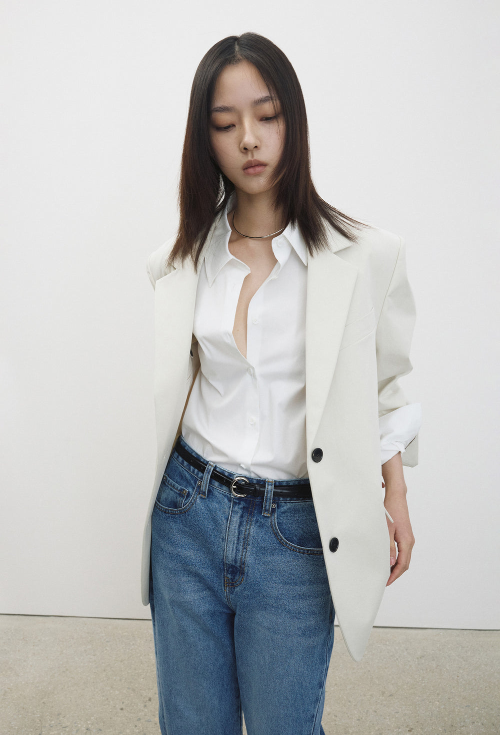 서클 버클 벨트 블랙실버
