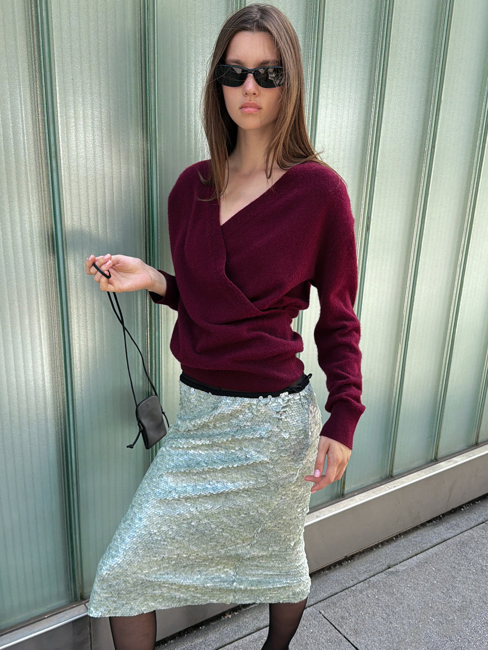Cashmere 100 Wrap Knit Burgundy