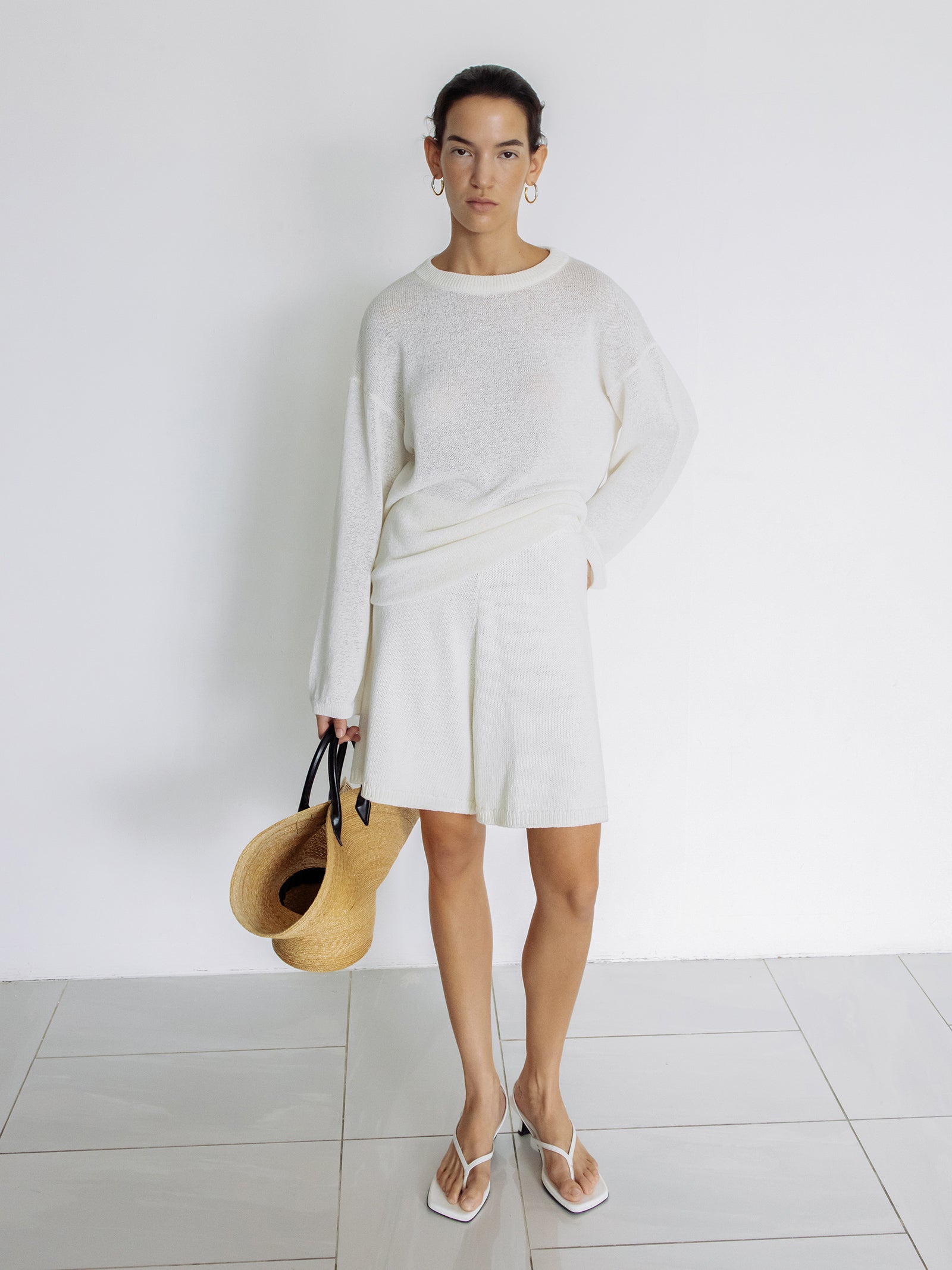 Cotton Knit Shorts Ivory