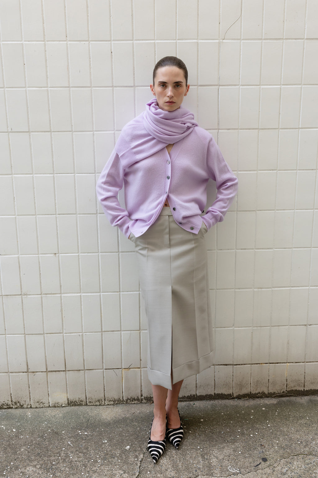 Cashmere 100 Padded Cardigan Lavender