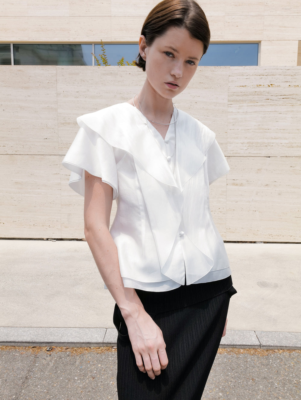 Ruffle Peplum Blouse Ivory