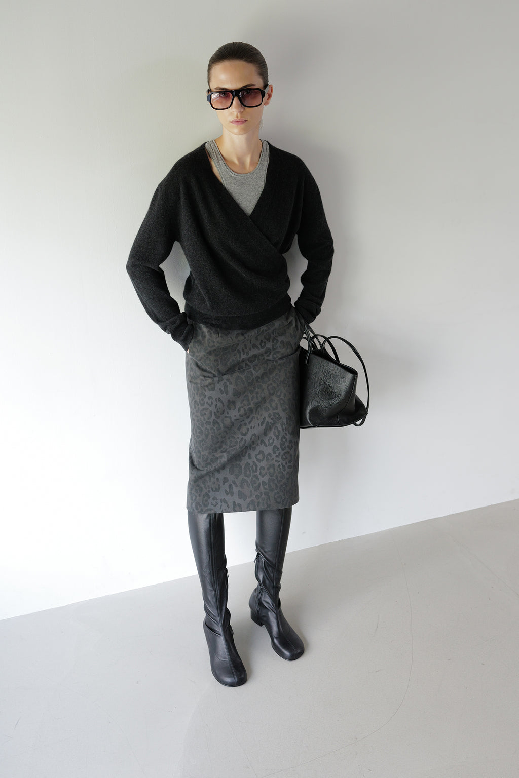 Cashmere 100 Wrap Knit Charcoal