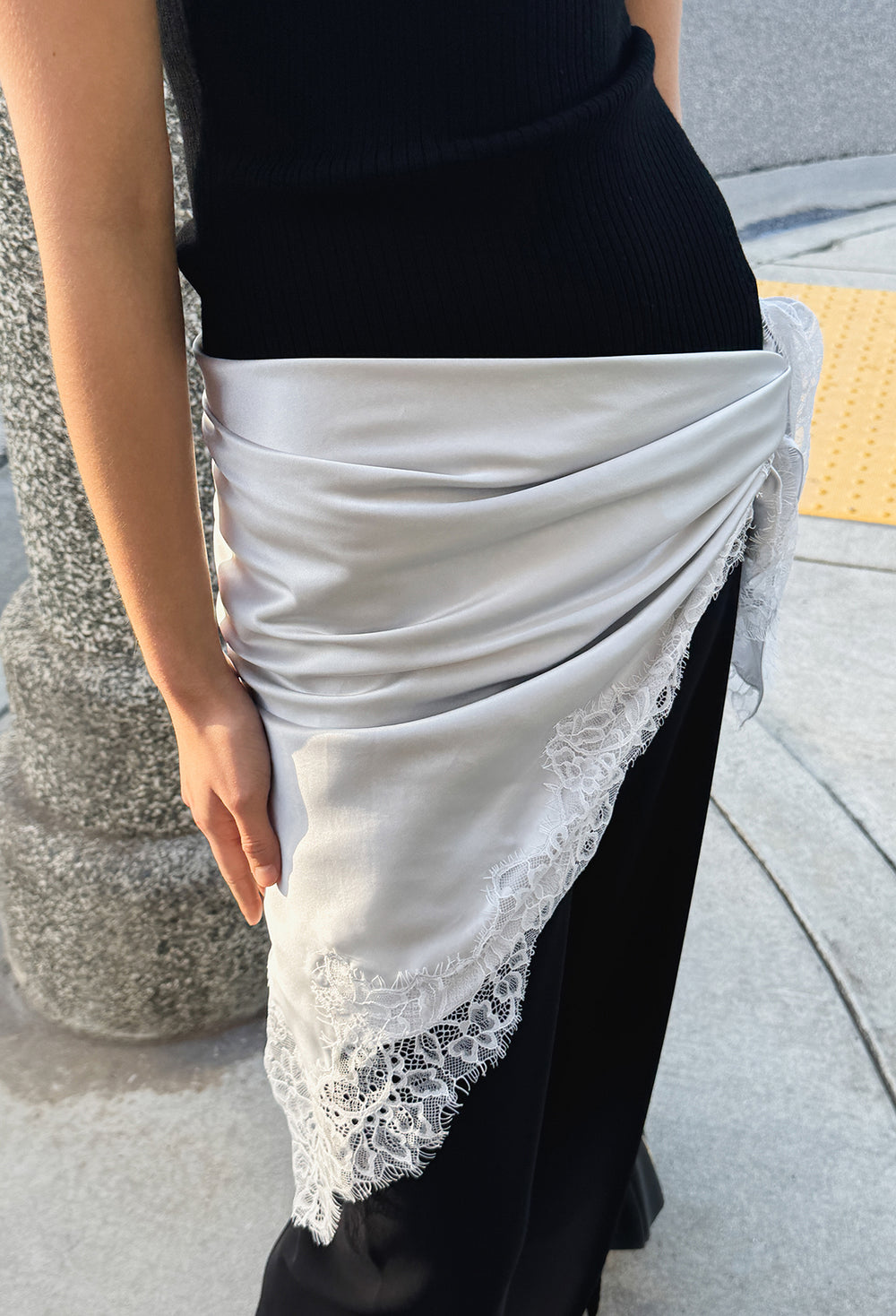 Lace Silk Scarf Silver