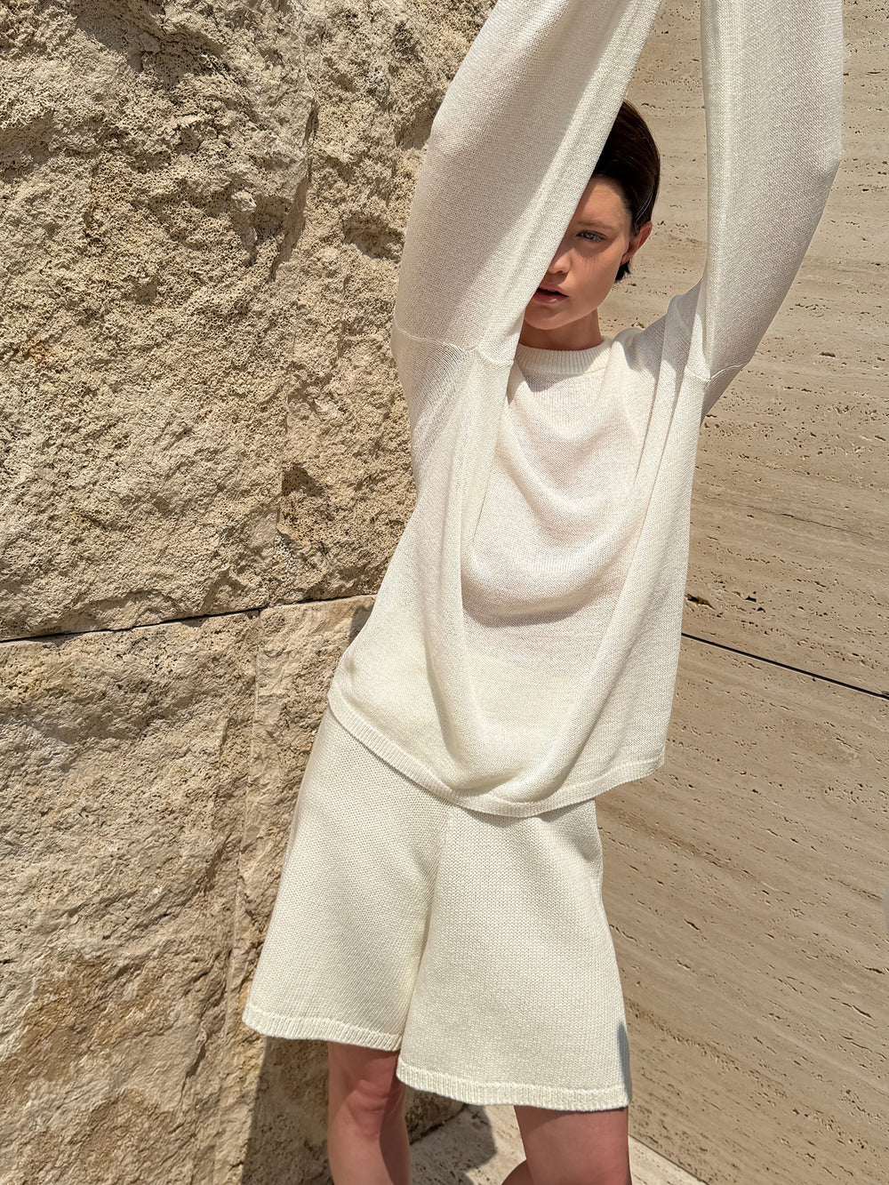 Cotton Knit Shorts Ivory