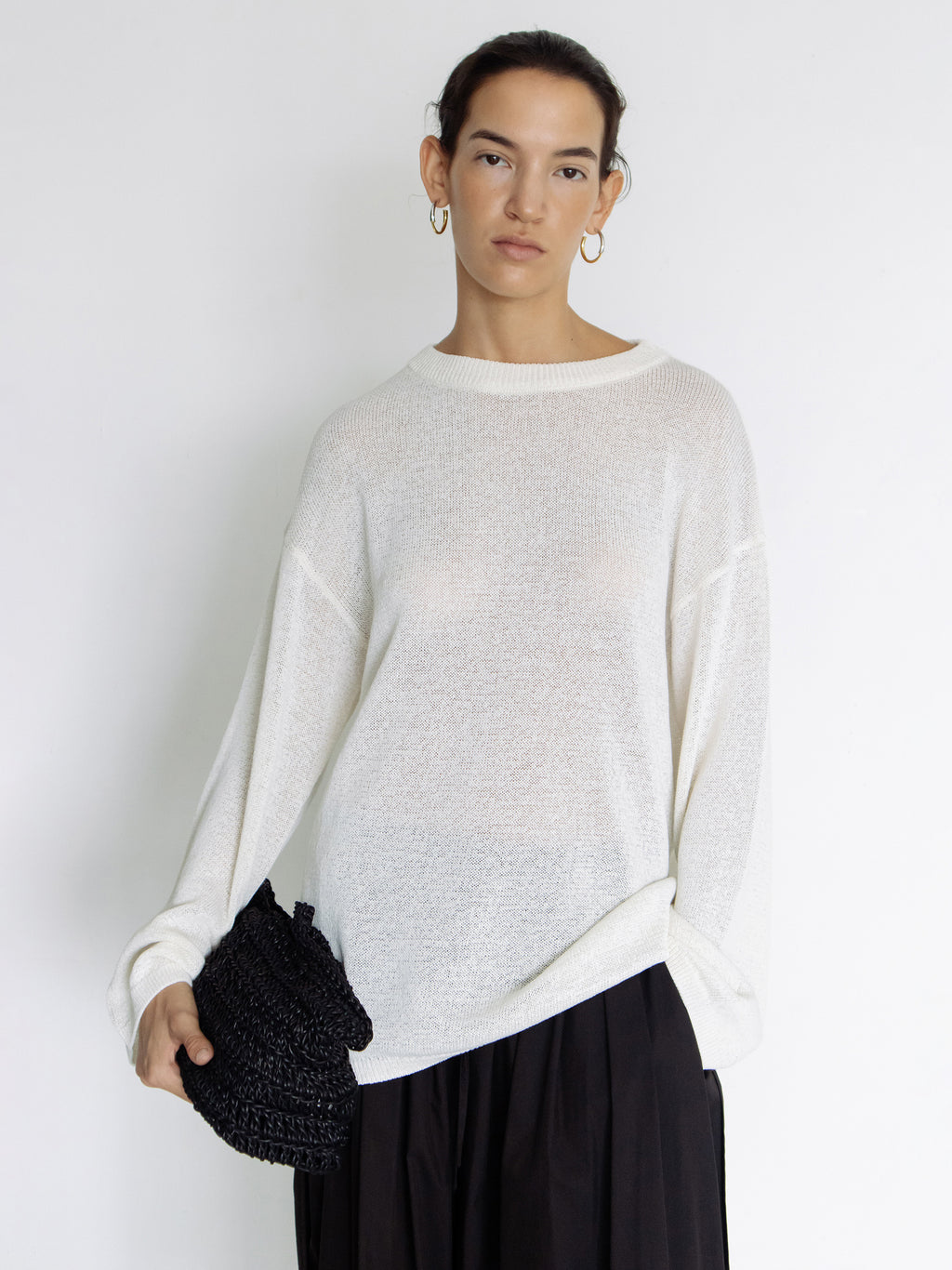 Sheer round pullover ivory
