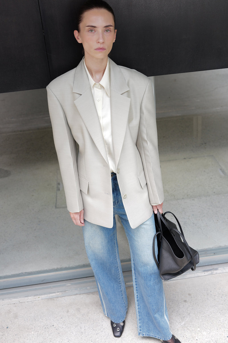 Wool Silk Blazer Light Gray