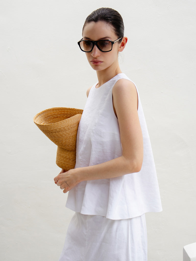 Linen Sleeveless Top White