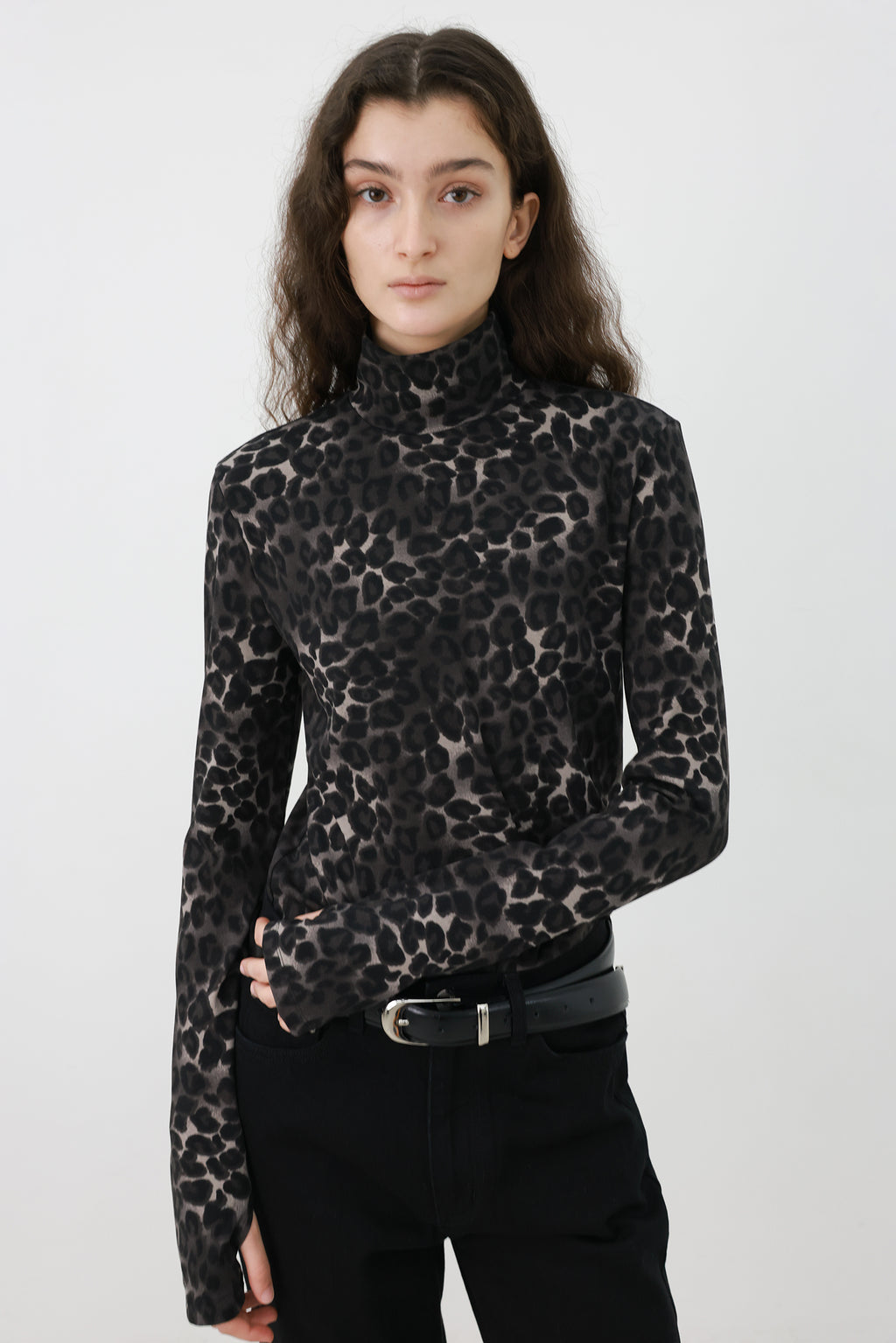 Leopard turtleneck T-shirt