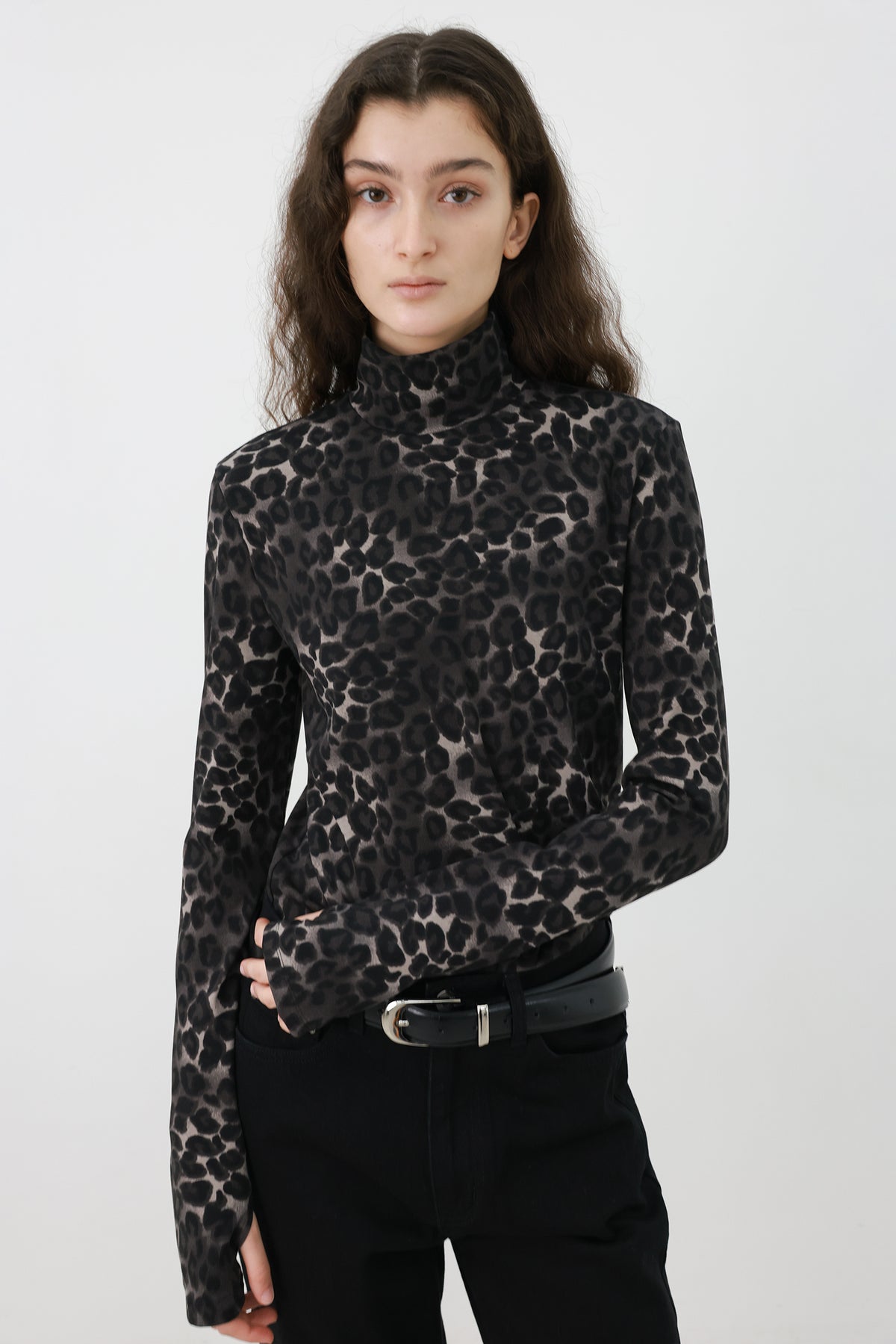 Leopard turtleneck T-shirt
